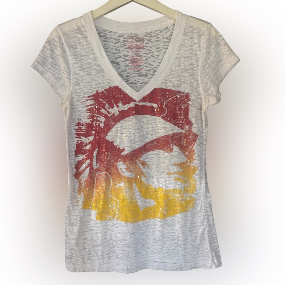USC V-Neck T-shirt With Trojan Graphic & Sequin embellishment Size M Licensed